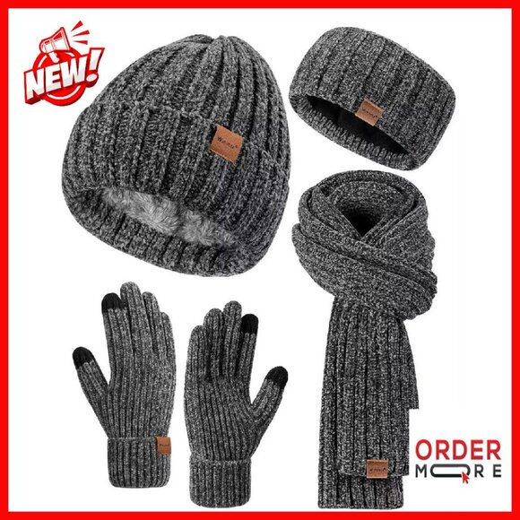 Winter 4-Piece Set: Fleece-Lined Beanie, Scarf, Gloves, Headband main image 7